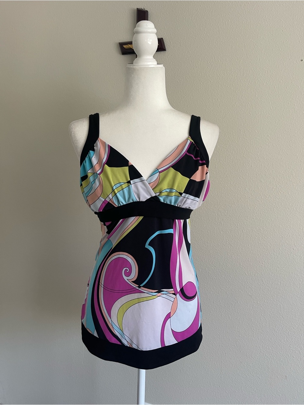 Tempted Multicolor Swirl Tank Top with Black Trim